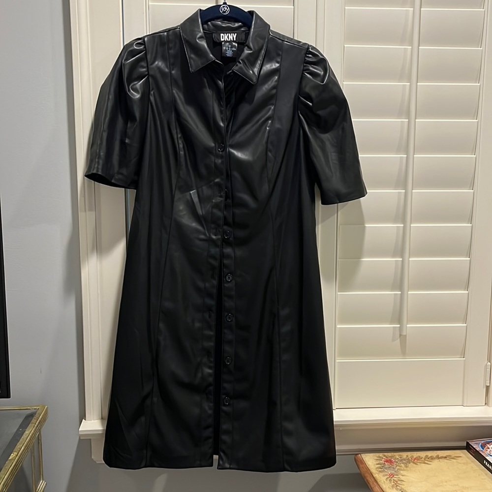 Dkny faux leather shirt dress